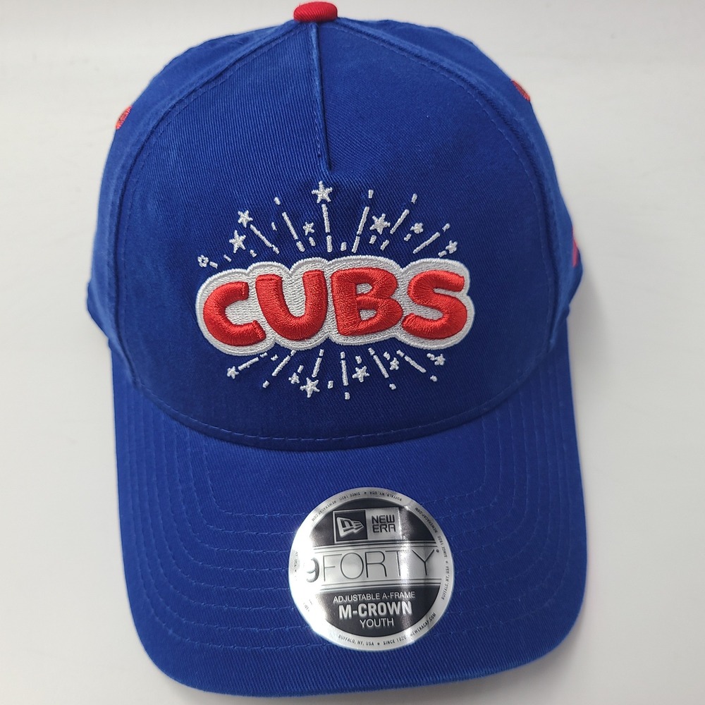 Youth Chicago Cubs Hat Snapback New Era 9Forty Blue Red MLB Fireworks M-Crown
